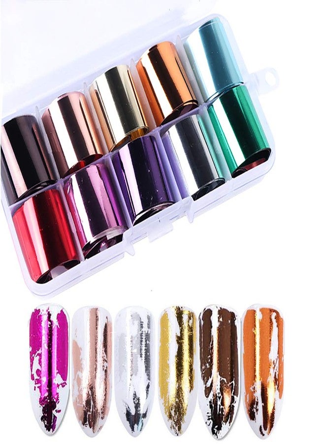 MWOOT 10 Rolls Metallic Color Holographic Nail Foil Transfer Sticker Set, Starry Sky Manicure Kit (Gold, Silver, Rose Gold, Red) - Image 1