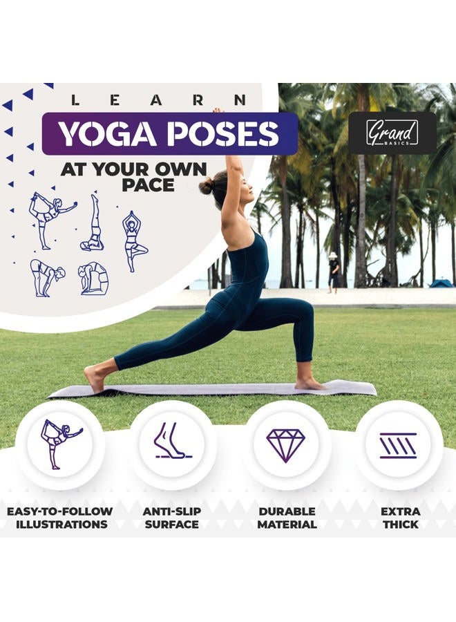 GRAND BASICS Instructional Yoga Mat with Poses Printed On It & Carrying Strap - 75 Illustrated Yoga Poses & 75 Stretches - Cute Yoga Mat For Women and Men - Non-Slip, 1/4" Extra-Thick Yoga Mat For Beginners - Image 4