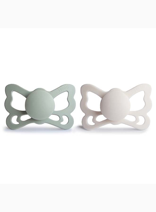 FRIGG Butterfly Anatomical Silicone Baby Pacifier 6-18M 2-Pack Sage/Silver Gray - Size 2