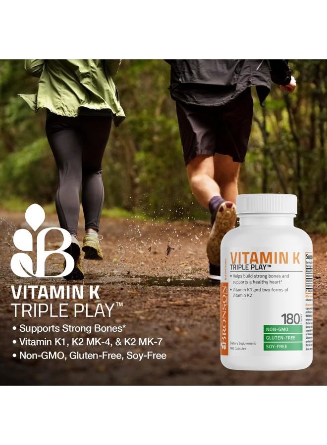 Bronson Vitamin K Triple Play (Vitamin K2 MK7 / Vitamin K2 MK4 / Vitamin K1) Full Spectrum Complex Vitamin K Supplement, 180 Capsules - Image 3