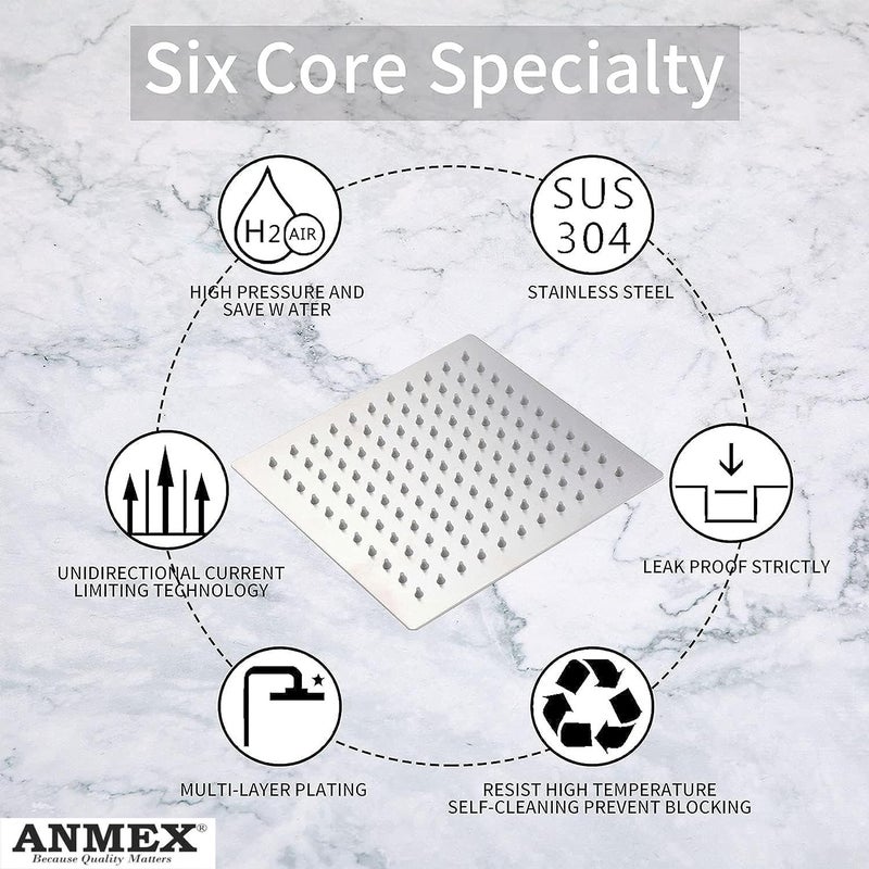 ANMEX Mirror Stainless Steel 304 Square Ultra Slim High Pressure Rainfall Shower Head for bathroom With Shower Fit Arm (8X8 + 15INCH ARM) - Image 4