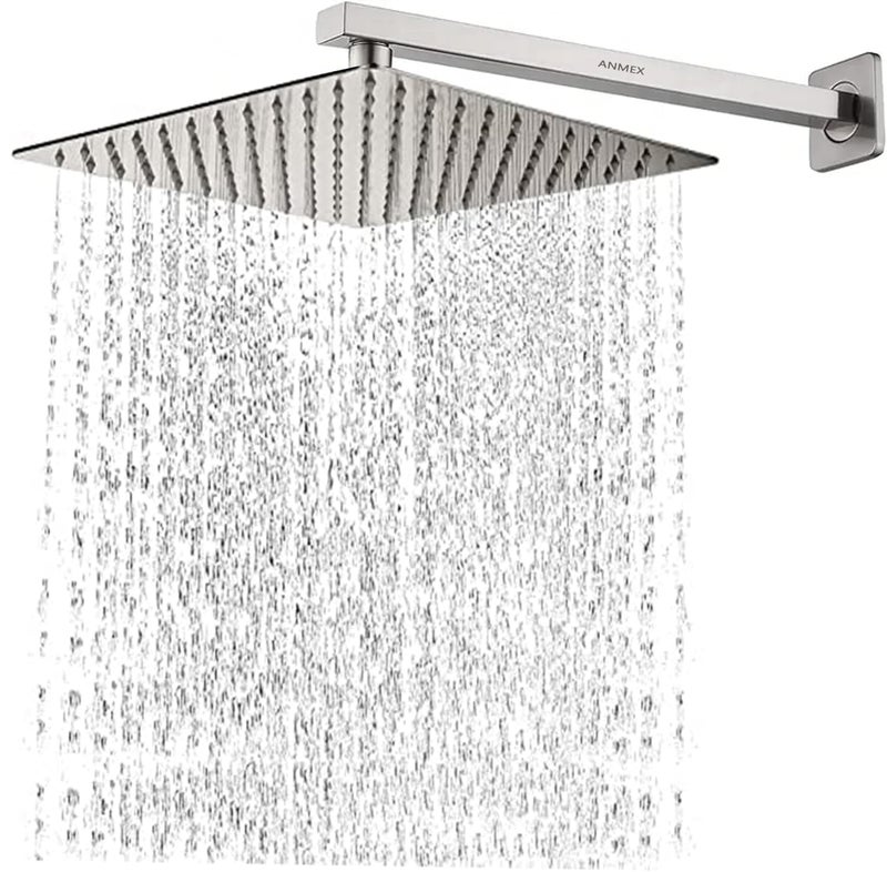 ANMEX Mirror Stainless Steel 304 Square Ultra Slim High Pressure Rainfall Shower Head for bathroom With Shower Fit Arm (8X8 + 15INCH ARM) - Image 1