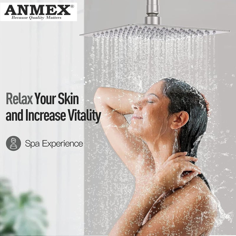 ANMEX Mirror Stainless Steel 304 Square Ultra Slim High Pressure Rainfall Shower Head for bathroom With Shower Fit Arm (8X8 + 15INCH ARM) - Image 3