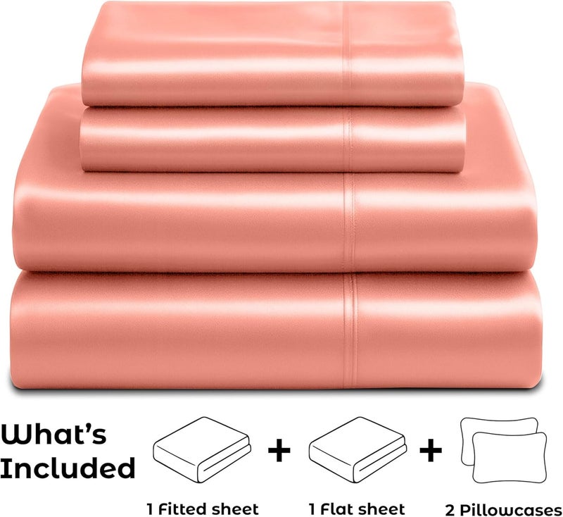Pure Bedding Satin Sheets Queen [4-Piece, Blush Pink] Hotel Luxury Silky Bed Sheets - Extra Soft 1800 Microfiber Sheet Set, Wrinkle, Fade, Stain Resistant - Deep Pocket Fitted Sheet, Flat Sheet, Pillow Cases - Image 4