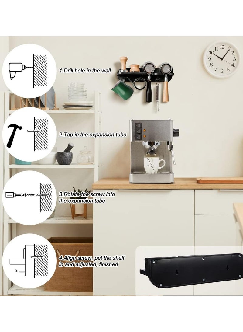 Excefore Coffee Tool Holder, Coffee Portafilter Holder Wall Mount, Space Saving Floating Wall Shelves Coffee Station Organizer, Multipurpose Espresso Tools Holder for Bar/Home/Office (51mm) - Image 4