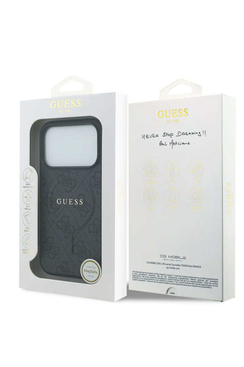 GUESS iPhone 17 Pro Max MagSafe 4G PU Leather Case With Classic Logo  /  Magsafe Compatible / Ultra Slim / lightweight design / Easy Installation - Black