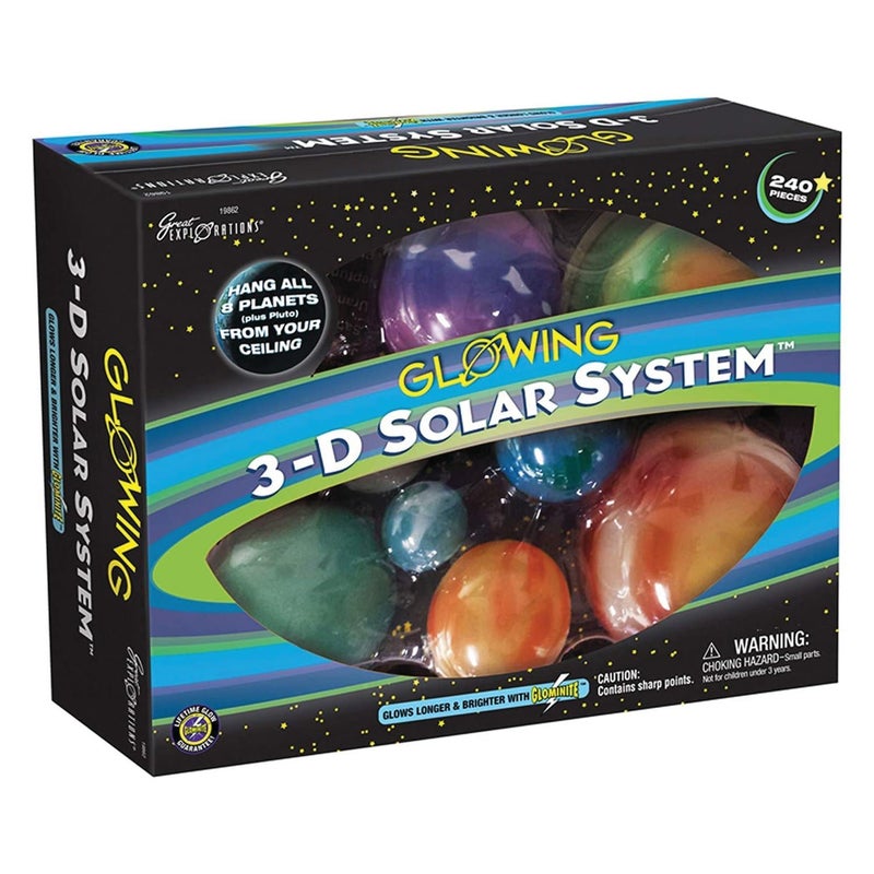 University Games Great Explorations | 3-D Solar System Glow In The Dark Ceiling Hanging Kit 3D Planets and Star Stickers Create the Milky Way Teach Science STEM - Image 1
