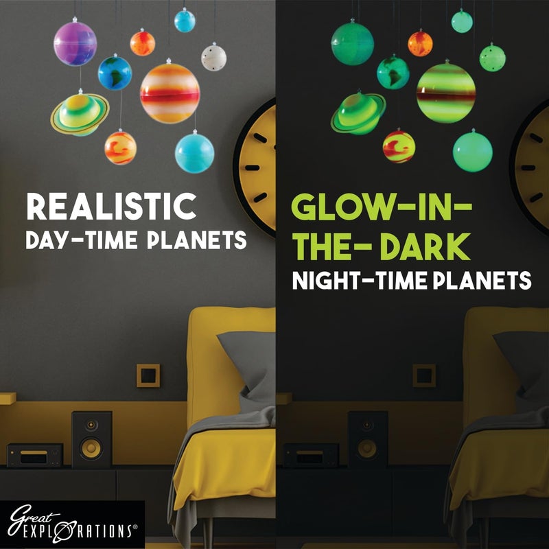 University Games Great Explorations | 3-D Solar System Glow In The Dark Ceiling Hanging Kit 3D Planets and Star Stickers Create the Milky Way Teach Science STEM - Image 3
