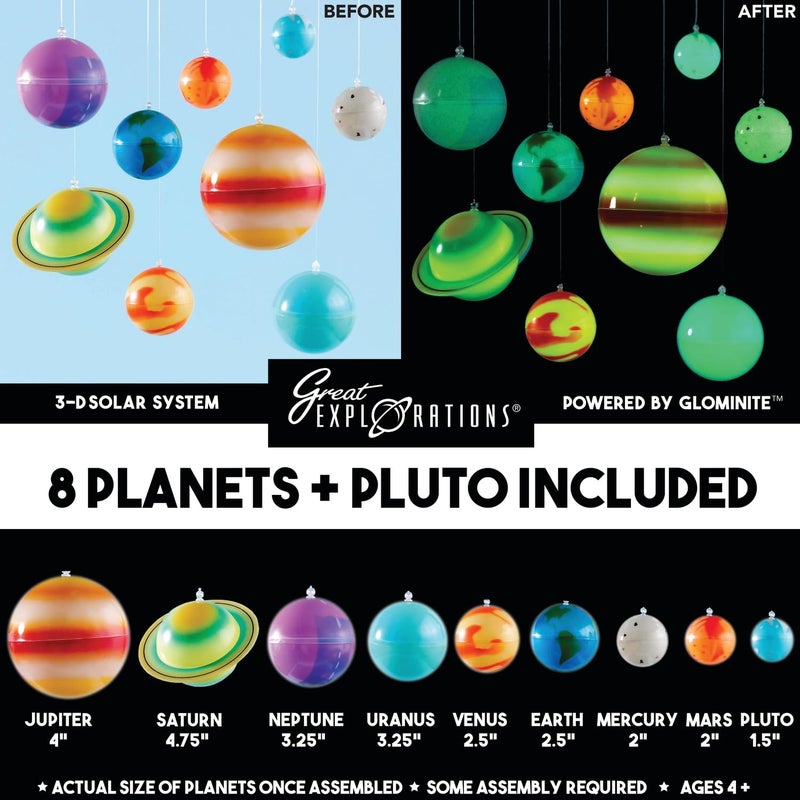 University Games Great Explorations | 3-D Solar System Glow In The Dark Ceiling Hanging Kit 3D Planets and Star Stickers Create the Milky Way Teach Science STEM - Image 2