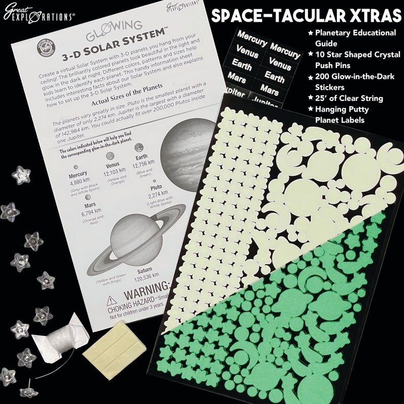 University Games Great Explorations | 3-D Solar System Glow In The Dark Ceiling Hanging Kit 3D Planets and Star Stickers Create the Milky Way Teach Science STEM - Image 4