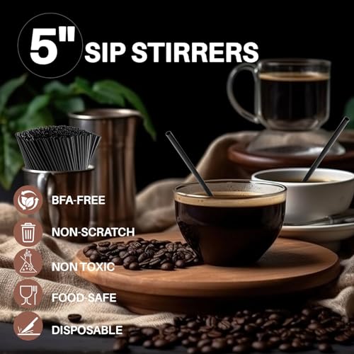 MAQIHAN Cocktail Straws - Black Plastic Straws Sip Stirrers 5 Inch Drink Stirrer Sticks Disposable Drinking Stir Stick For Coffee, Milk, Juice, Cocktail, Chocolate, Suit For Party, Bar. (600) - Image 2