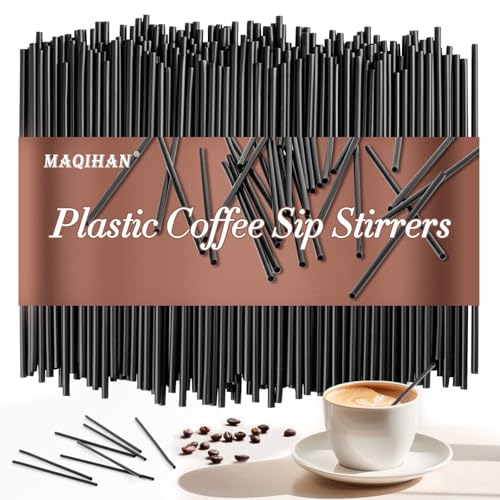MAQIHAN Cocktail Straws - Black Plastic Straws Sip Stirrers 5 Inch Drink Stirrer Sticks Disposable Drinking Stir Stick For Coffee, Milk, Juice, Cocktail, Chocolate, Suit For Party, Bar. (600) - Image 1