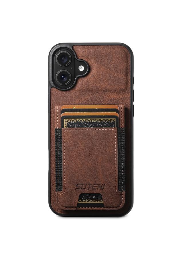 Suteni Case For iPhone 16 Plus H03 Litchi Leather Card Bag Stand Back Phone Case - Image 1