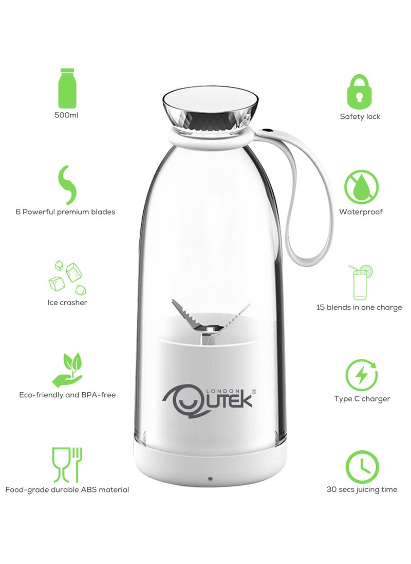 QUTEK - FreshBlend smart portable Blender Food-grade durable ABS Material Non-Toxic, Eco-friendly and BPA free 6 powerful and fast blades 2*1200mAh rechargeable battery - Image 1