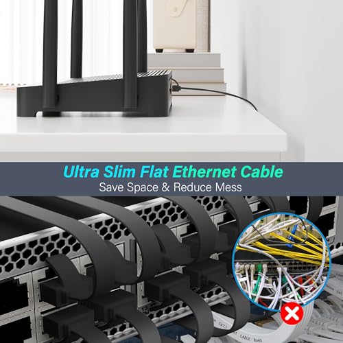 Adoreen Cat 7 Flat Ethernet Cable 0.6 Ft/10 Pack, High-Speed Shielded Internet Network Cable with Low Profile&Compact RJ45 Connector, Thin Slim Short Cat 6E 6A Patch Cord,S/FTP,POE,10Gbps 600MHZ,Black - Image 3