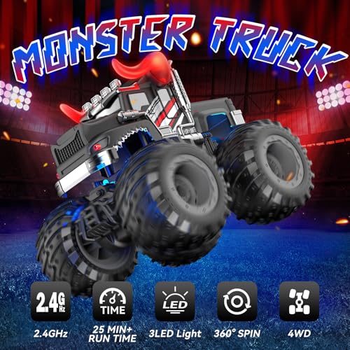 AUUGUU Remote Control Car 24GHz Monster Trucks Toys with Light Spray Birthday Gift for Kids 3 4 5 6 7 8 All Terrain RC Cars Toddler Toys for Boys Girls 3 Year Old Bull - Image 5