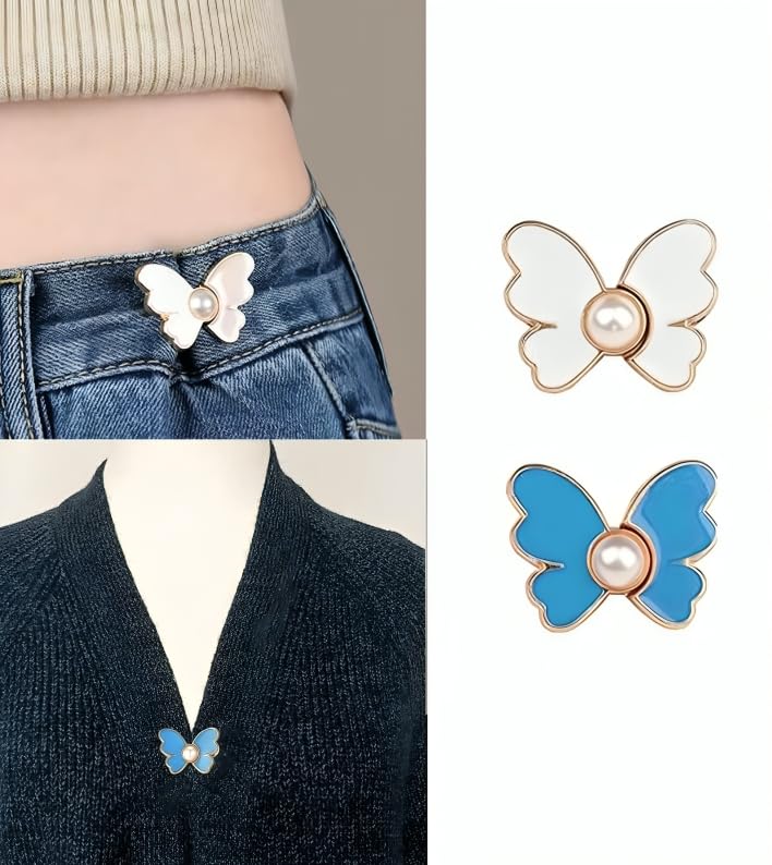 ZURATO Adjustable Buttons for Loose Jeans Pant Tightener Clip, Detachable Waist Button for Loose Jeans for Women, No Sew and No Tools Detachable Decorative Waist Button pin (Blue + White, Pack of 2) - Image 2