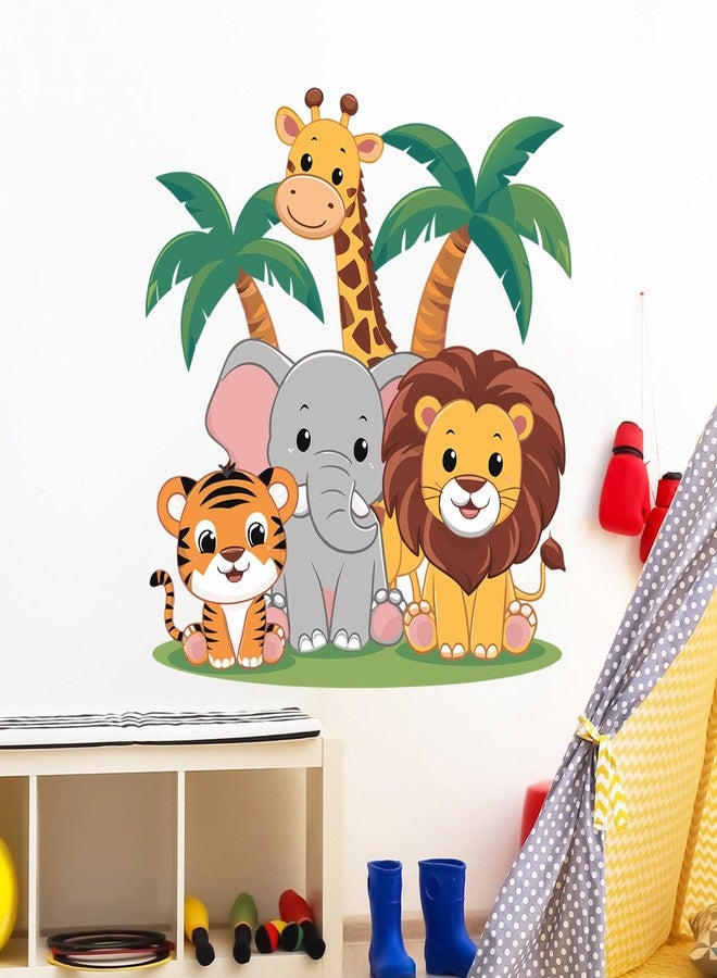 Eutecado Animals Wall Decals Forest Wall Stickers for Nursery, Lovely Jungle Animals Wall Stickers Elephant Lion Room Decor Tiger Giraffe Decals for Kids Room Classroom Kindergarten Decor - Image 1