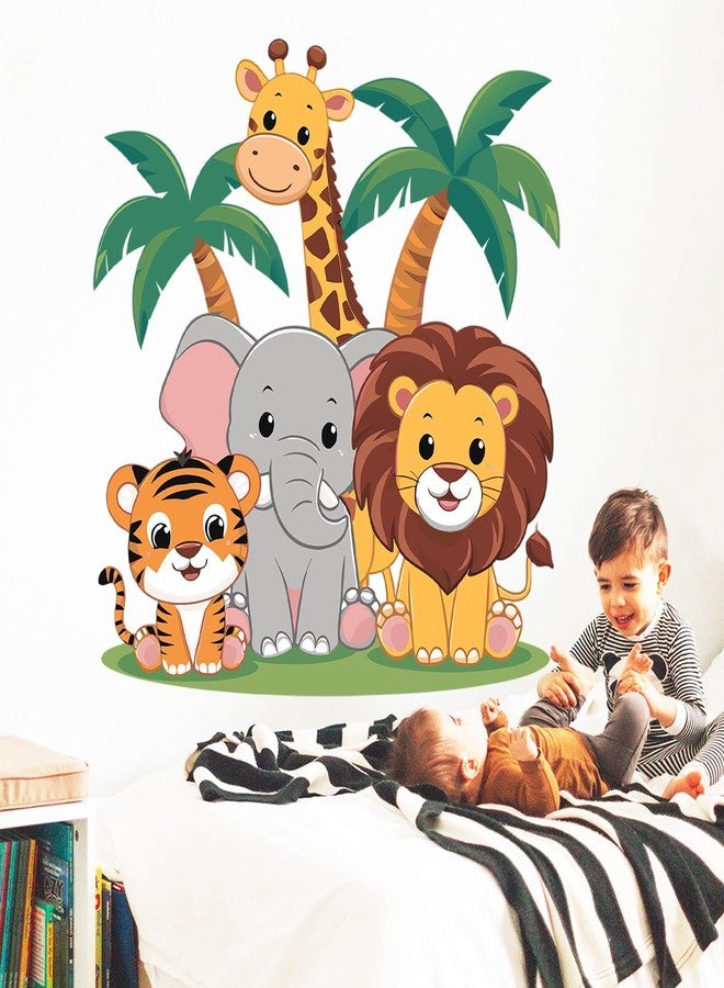 Eutecado Animals Wall Decals Forest Wall Stickers for Nursery, Lovely Jungle Animals Wall Stickers Elephant Lion Room Decor Tiger Giraffe Decals for Kids Room Classroom Kindergarten Decor - Image 3