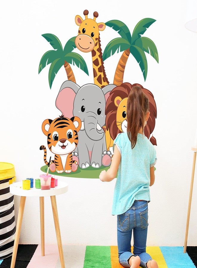 Eutecado Animals Wall Decals Forest Wall Stickers for Nursery, Lovely Jungle Animals Wall Stickers Elephant Lion Room Decor Tiger Giraffe Decals for Kids Room Classroom Kindergarten Decor - Image 2