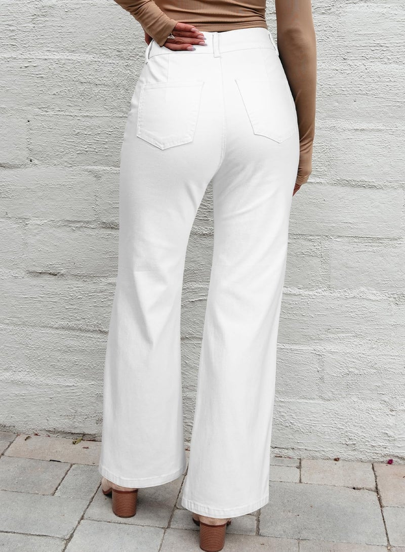 Sidefeel Womens Wide Leg Jeans Casual Baggy High Waisted Stretch Denim Pants Size 12 White - Image 4