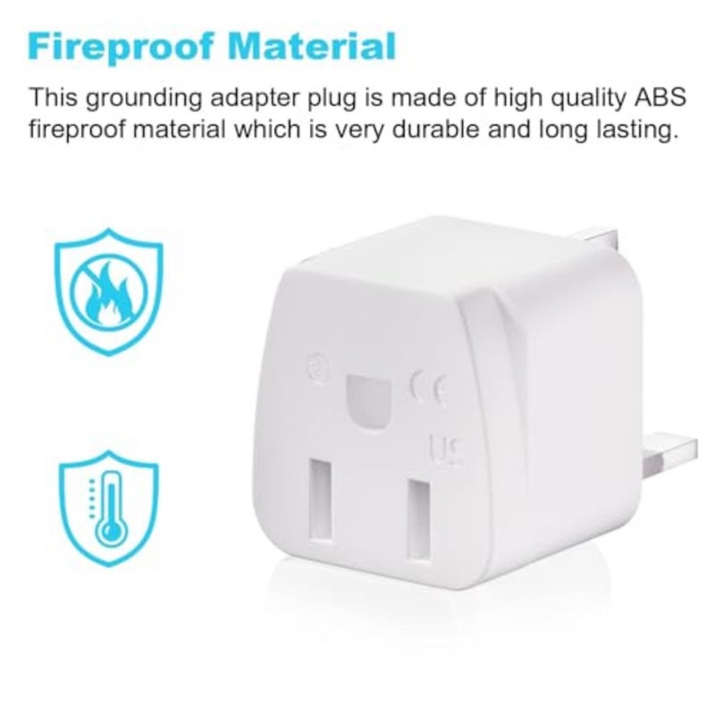 3Pcs US to UK Travel Plug Adapter, 3 Pin Grounded Type G Power Adapter for US Appliances, Mini Universal Travel Charger for UK Electronics, White - Image 2