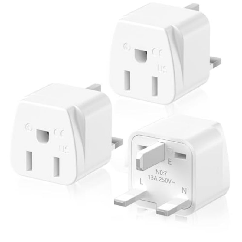 3Pcs US to UK Travel Plug Adapter, 3 Pin Grounded Type G Power Adapter for US Appliances, Mini Universal Travel Charger for UK Electronics, White - Image 1