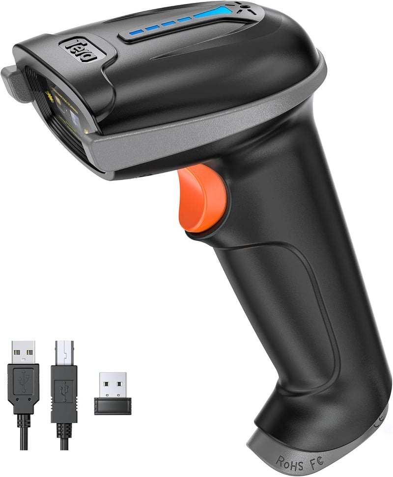 Tera Barcode Scanner Wireless Versatile 2-in-1 (2.4Ghz Wireless+USB 2.0 Wired) with Battery Level Indicator, 328 Feet Transmission Distance Rechargeable 1D Laser Bar Code Reader USB Handheld (Grey) - Image 1