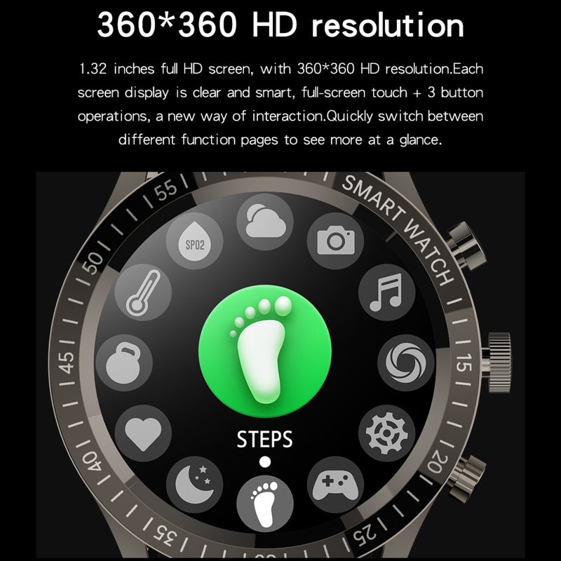SENBONO Smart Bracelet 1.32" Full Touch Screen Silicone Strap - Zinc Alloy Body Health Monitor with Heart Rate Blood Pressure Blood Oxygen Sleep Tracking for Fitness Activity - Image 4