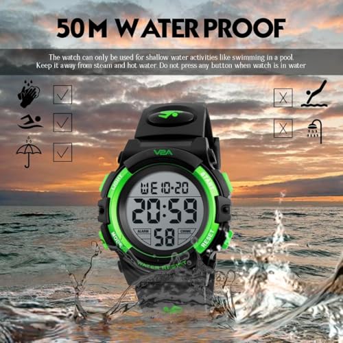 V2A Kids Led 5Atm Waterproof Digital Sports Casual Watch For Boys And Girls (Blue, Resin) - Image 4