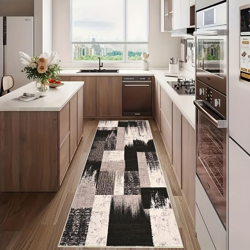 Brown Geometric Low-Pile Rug 19.6x31.5 Washable Polyester for Kitchen Bathroom - Image 5