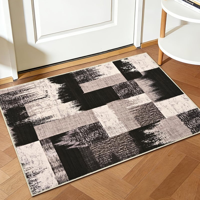 Brown Geometric Low-Pile Rug 19.6x31.5 Washable Polyester for Kitchen Bathroom - Image 2
