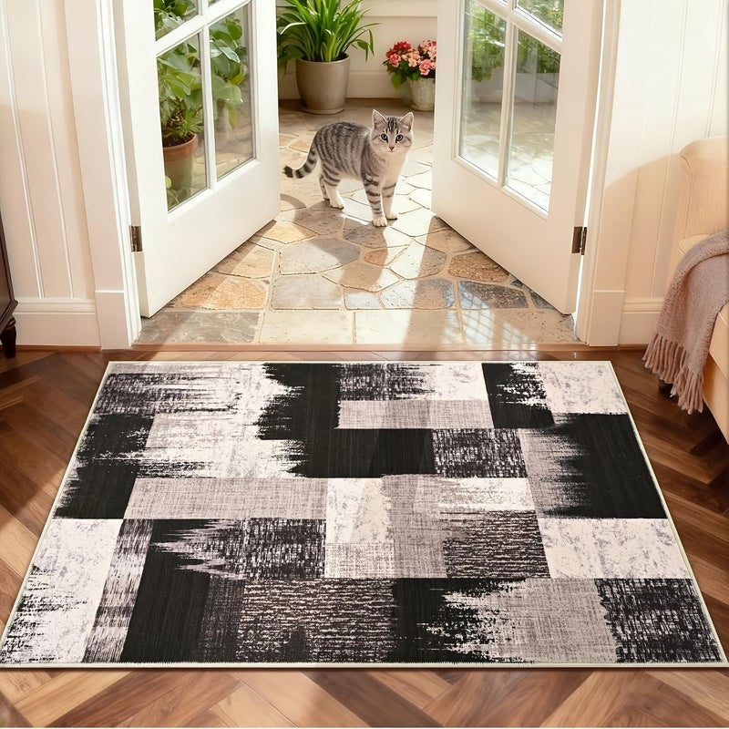 Brown Geometric Low-Pile Rug 19.6x31.5 Washable Polyester for Kitchen Bathroom - Image 3