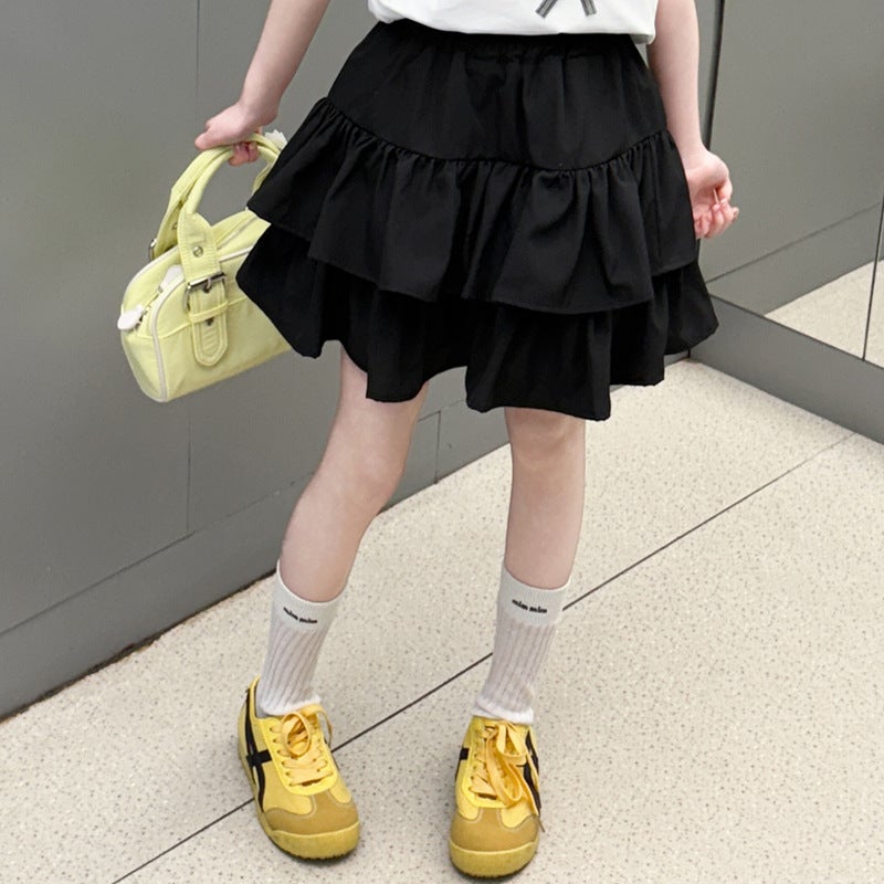 Girls Short-Sleeved T-Shirt 2025 Summer Kidsren'S New Kidsren'S Clothing Tops Printed Girls Suit Cake Skirt Big Kidsren'S T - Image 1