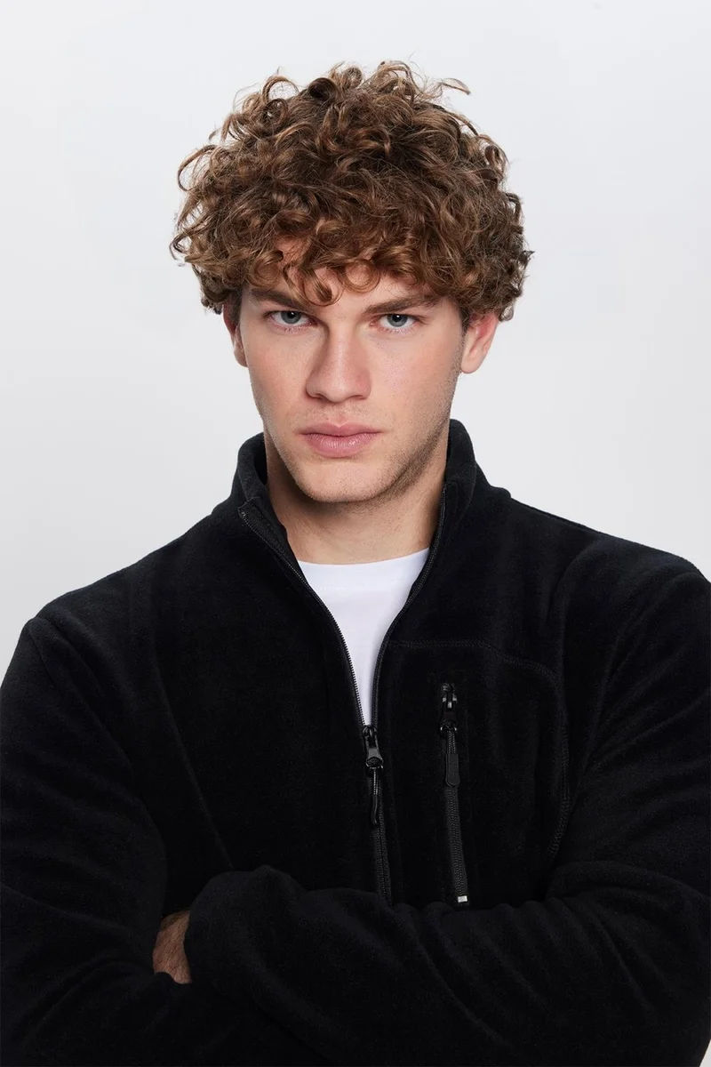 تودورس Black Anti-Pilling Non-Pilling Standard Fit Full Zipper Cold Proof Polar Cardigan