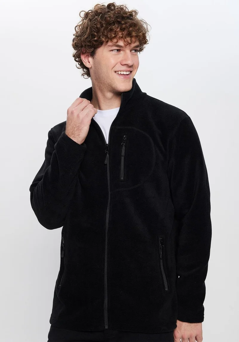 تودورس Black Anti-Pilling Non-Pilling Standard Fit Full Zipper Cold Proof Polar Cardigan