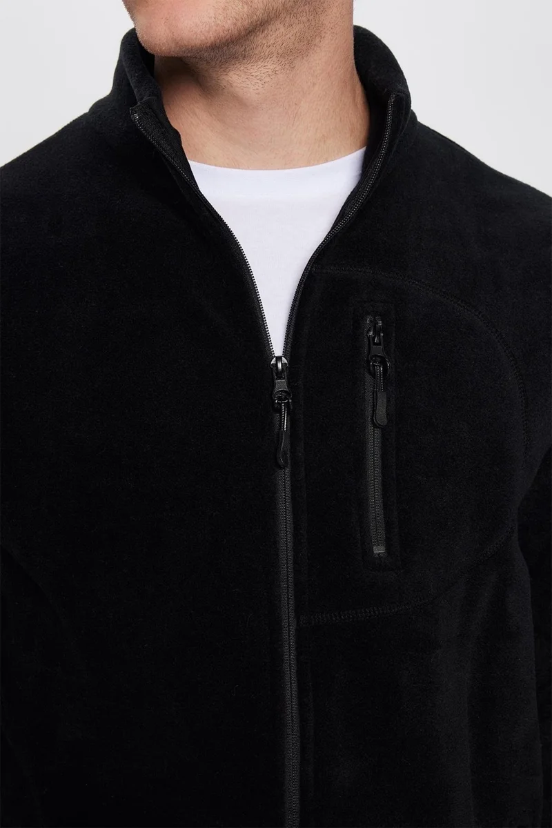 تودورس Black Anti-Pilling Non-Pilling Standard Fit Full Zipper Cold Proof Polar Cardigan