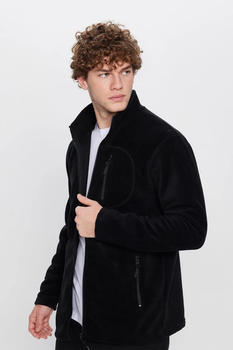 تودورس Black Anti-Pilling Non-Pilling Standard Fit Full Zipper Cold Proof Polar Cardigan