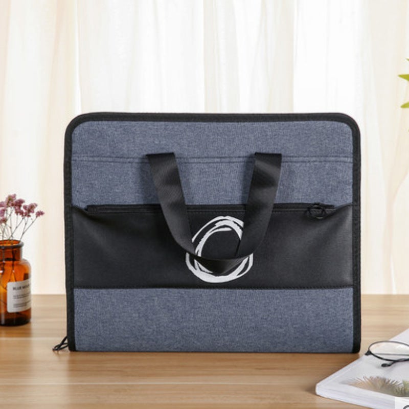 Generic Student Creative Large Canvas Accordion File Bag A4 4719 Alphabet navy blue
