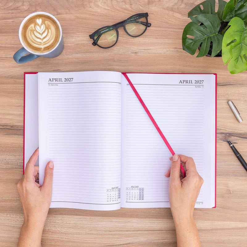 evelay 2025 A4 A5 Day to Page Diary Full Year Planner Desk Hardback Academic Organiser for Home Office School (A4 Page a Day, Cerise) - Image 2