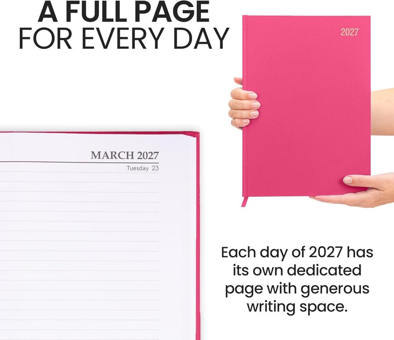 evelay 2025 A4 A5 Day to Page Diary Full Year Planner Desk Hardback Academic Organiser for Home Office School (A4 Page a Day, Cerise) - Image 5