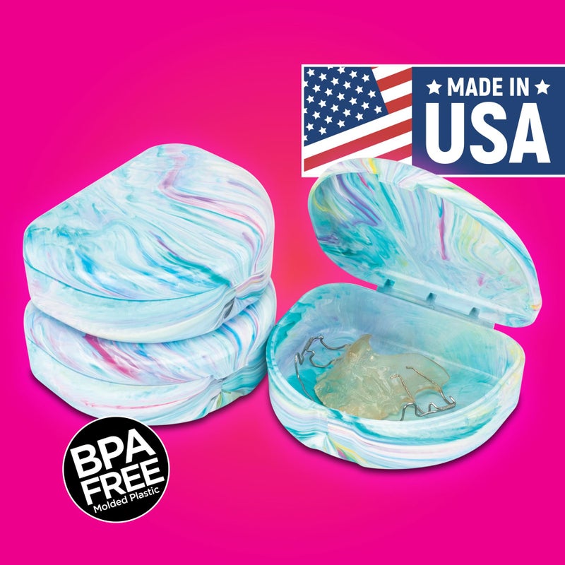 Practicon Marble Retainer Cases, Orthodontic Aligner Case, Mouth Guard Holder (3 Pack) (Cotton Candy) - Image 2