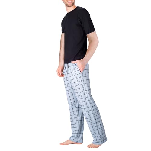 SLEEPHERO Men’s Pajama Set Pajamas For Men 2 Piece PJ Set with Cotton Knit Men Pajama Pants and Short Sleeve Crew Neck T-Shirt Window Pane Small - Image 3