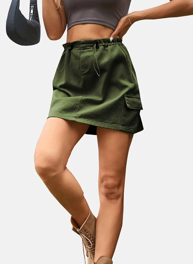 YUNIQEE Green Mid Rise Plain Mini Skirt