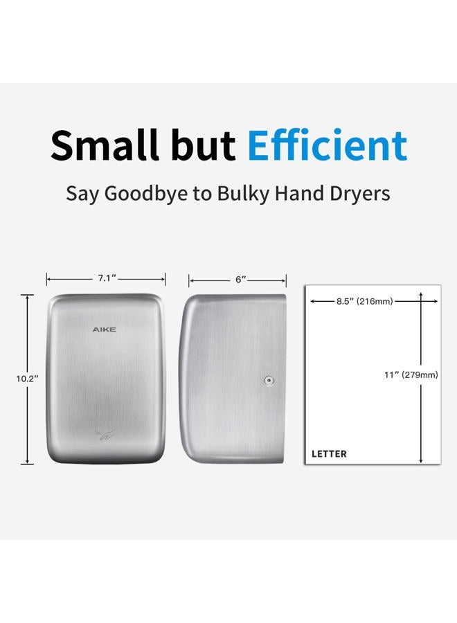 AIKE UL Approved Compact Jet Hand Dryer Hard-Wired Friendly, 1350W 120V Brushed Stainless Steel Model AK2803D - Image 3