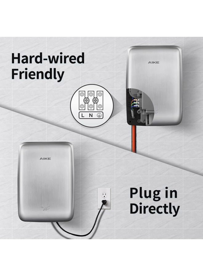 AIKE UL Approved Compact Jet Hand Dryer Hard-Wired Friendly, 1350W 120V Brushed Stainless Steel Model AK2803D - Image 4