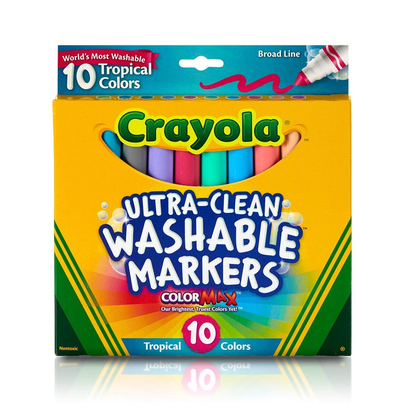 Crayola Ultra Clean Washable Markers, Tropical, Gift for Kids, 10Count - Image 1