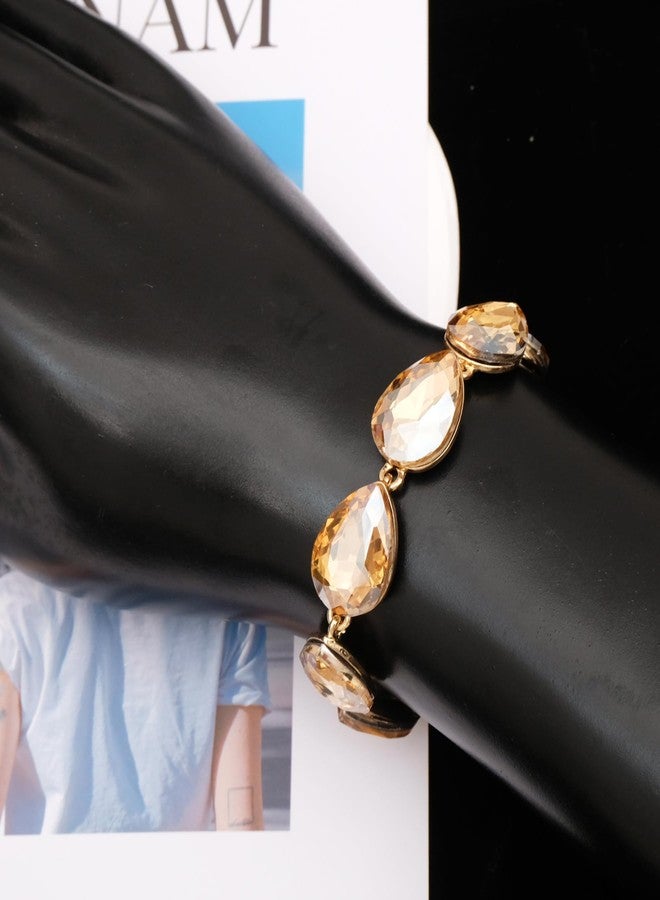 CSY Elegant Bridal Necklace Earrings Bracelet Ring Set for Bride Bridesmaid Tear Drop Crystal Wedding Prom Costume Jewelry Sets for Women (champagne gold) - Image 5