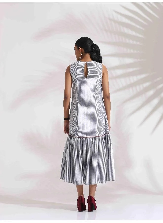 ترو برونز trueBrown Grey Cotton Stripe Tier Dress