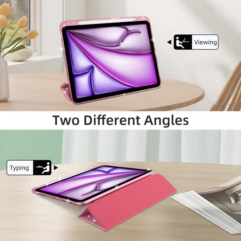 HOICHOE Case for iPad Air 13 Inch (M3 / M2, 2025/2024) & iPad Pro 12.9 6/5th Gen (2022/2021), Glittering Sparkly Cover with Shiny Clear Back Shell, Trifold Stand Case with Pencil Holder, Pink - Image 4